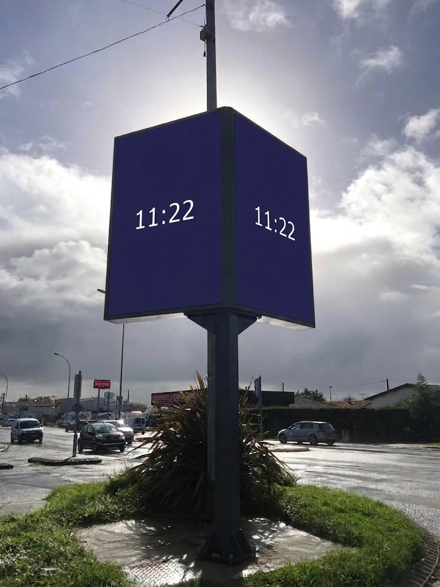 Tout savoir sur l&rsquo;écran LED extérieur sur mesure
Également appelé écran géant LED, panneau d&rsquo;affichage à LED, totem outdoor ou borne numérique extérieure, l&rsquo;écran LED extérieur diffuse images, photos, vidéos et messages publicitaires en environnement extérieur. Référence du digital signage en France pour la communication visuelle outdoor.
Contrairement aux écrans LCD à technologie rétro-éclairée, les pixels des écrans LED utilisent des diodes électroluminescentes auto-émissives qui diffusent une image éclatante en plein soleil sans reflets UV, avec une qualité visuelle préservée.
Solution haute luminosité pour tout besoin d&rsquo;affichage extérieur : signalétique digitale, panneau publicitaire, mur d&rsquo;images, totem événementiel, borne d&rsquo;information, animation de points de vente, scénographie de façade, expérience client en environnement urbain. Disponible à la vente comme à la location pour les événements ponctuels.
